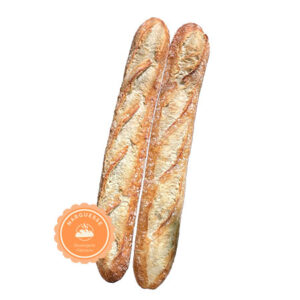 Golden brown baguette with a crisp crust